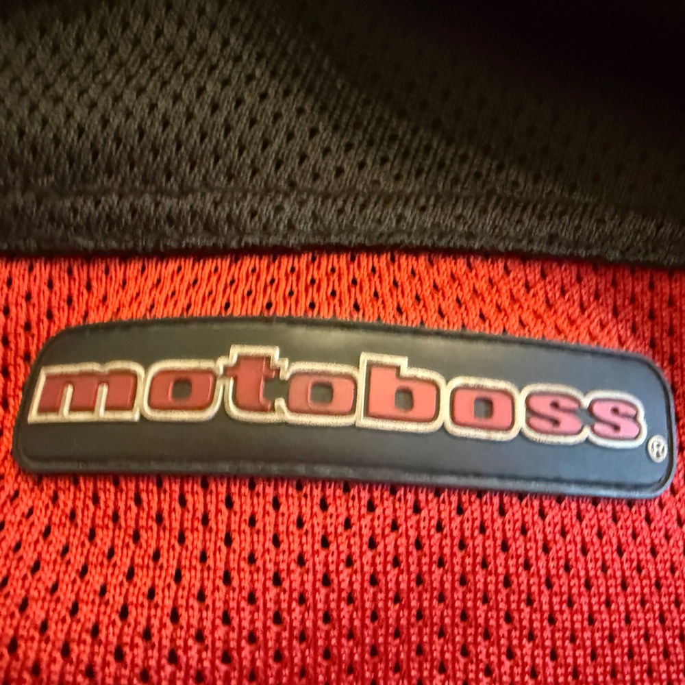 MotoBoss Armored Mesh Motorcycle Jacket Men’s Large Black Red Protective Gear - Picture 6 of 12
